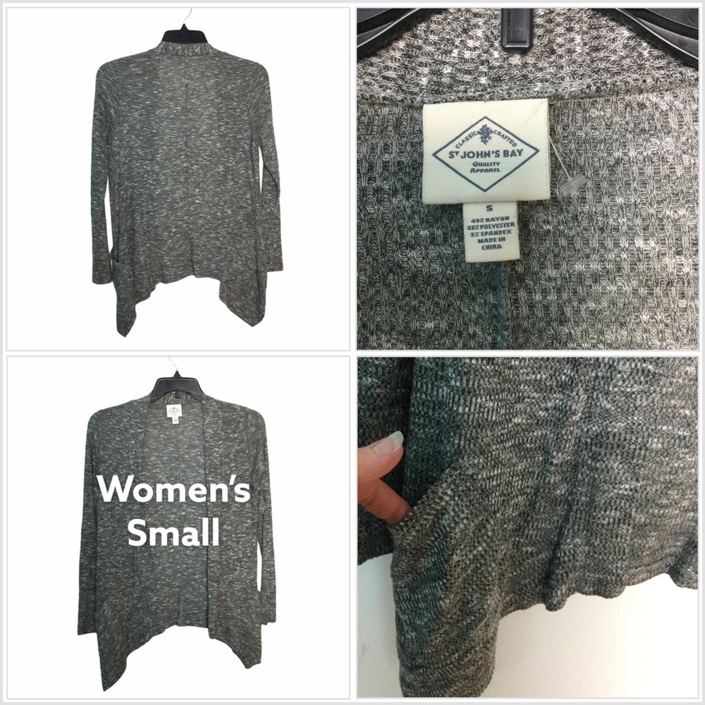 Women’s St John's Bay S Small 4 - 6 Sweater Cardigan Marbled Gray Open Front NEW